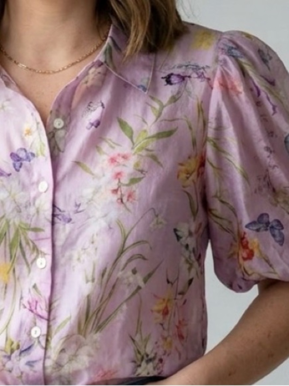 Bailey/44 Floral Buttondown Puff Sleeve Blouse Etherial Fairycore Top XL Pink
